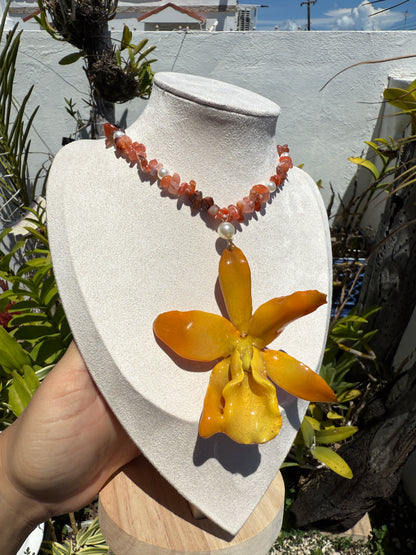 Orange Cattleya necklace