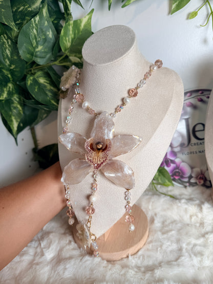Cymbidium Pearl Cascade Necklace