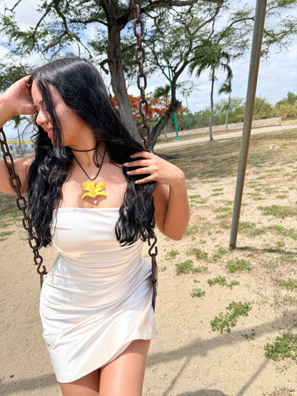 Yellow Dendrobium Pearl Choker