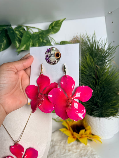 Pink orchid set ( aretes + cadena)