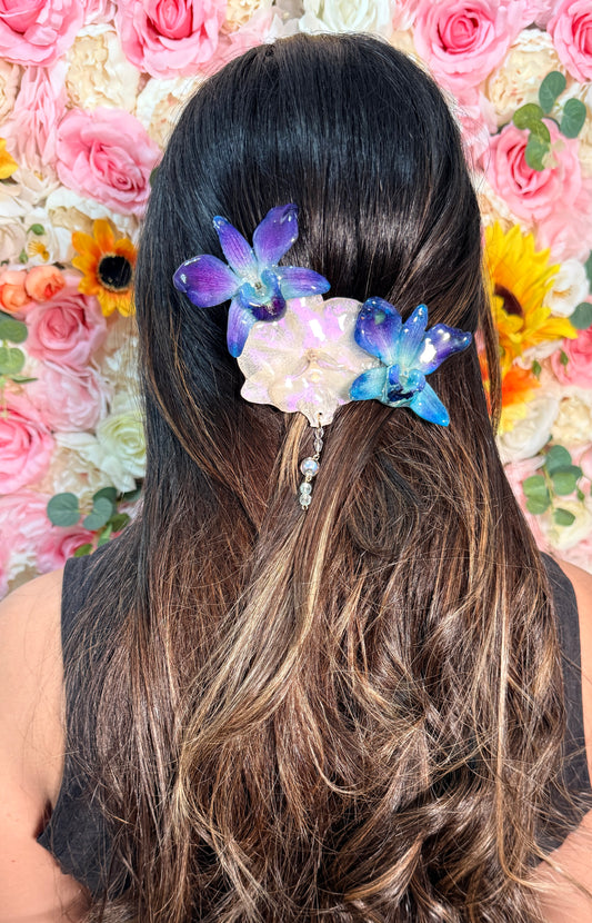 Blue Orchid Garden Hair Clip