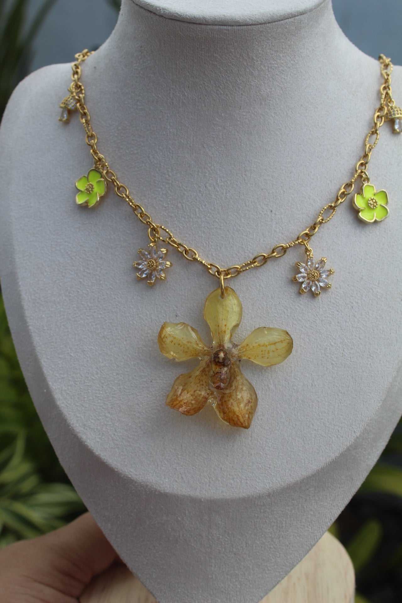 Yellow Orchid Charm necklace