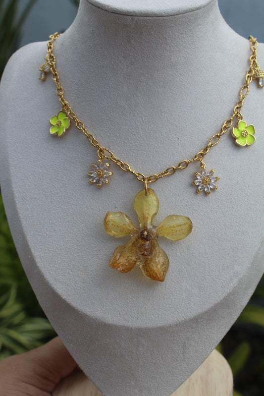 Yellow Orchid Charm necklace