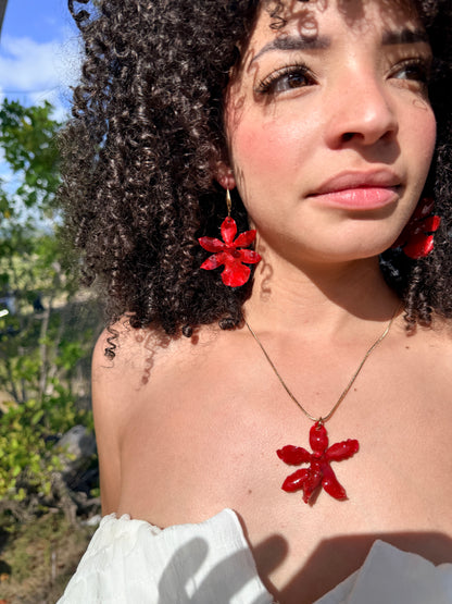Red orchid set (aretes + cadena)