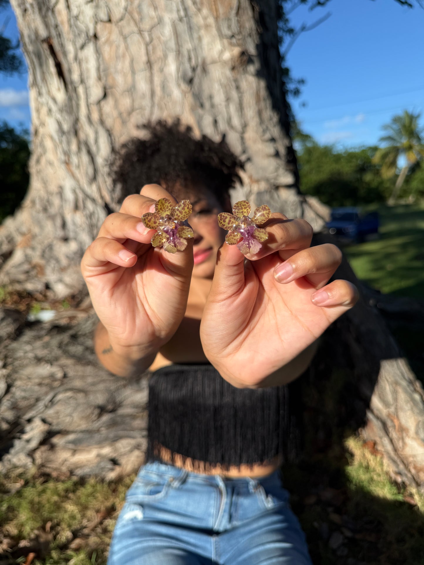 Extra baby animal print oncidium Orchid stud