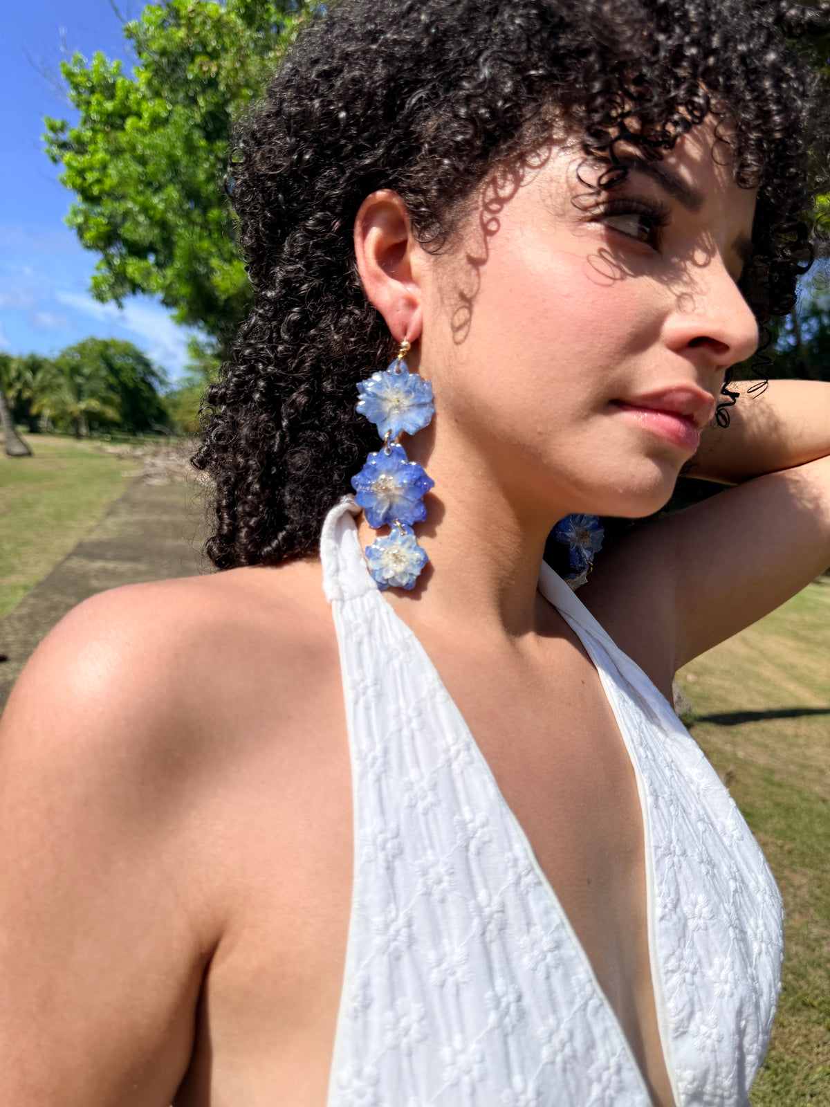 Blue Delphinium Cascade Earrings