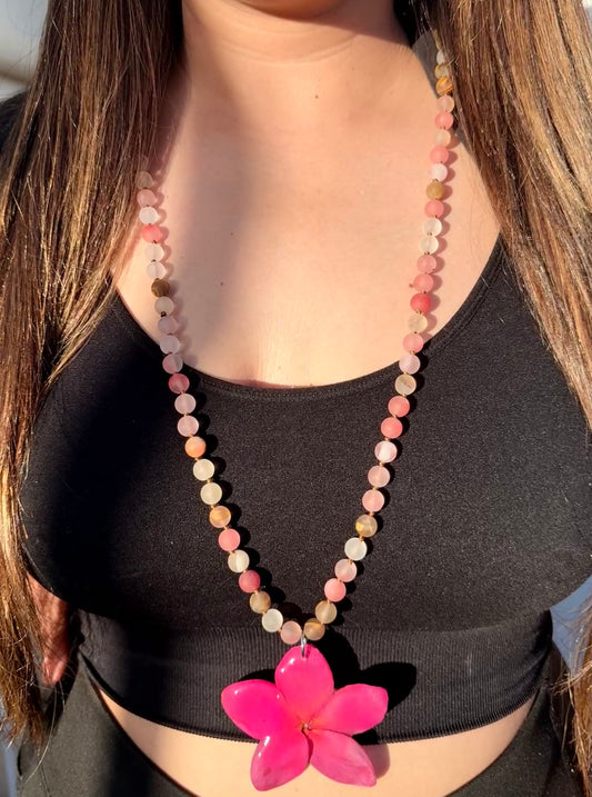 Pink Glow Plumeria Necklace