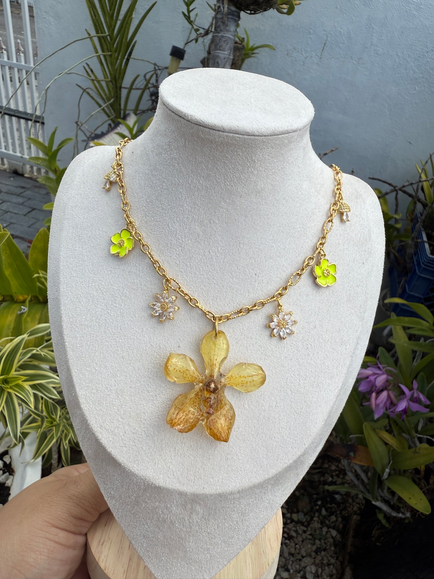 Yellow Orchid Charm necklace