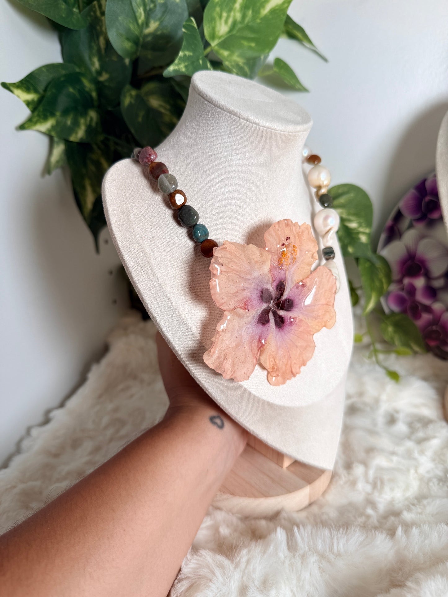Blush Poppy & Baroque Pearl Necklace