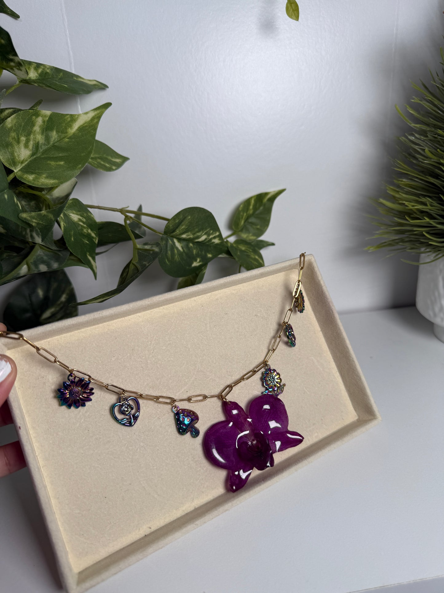 Dendrobium Orchid Charm necklace