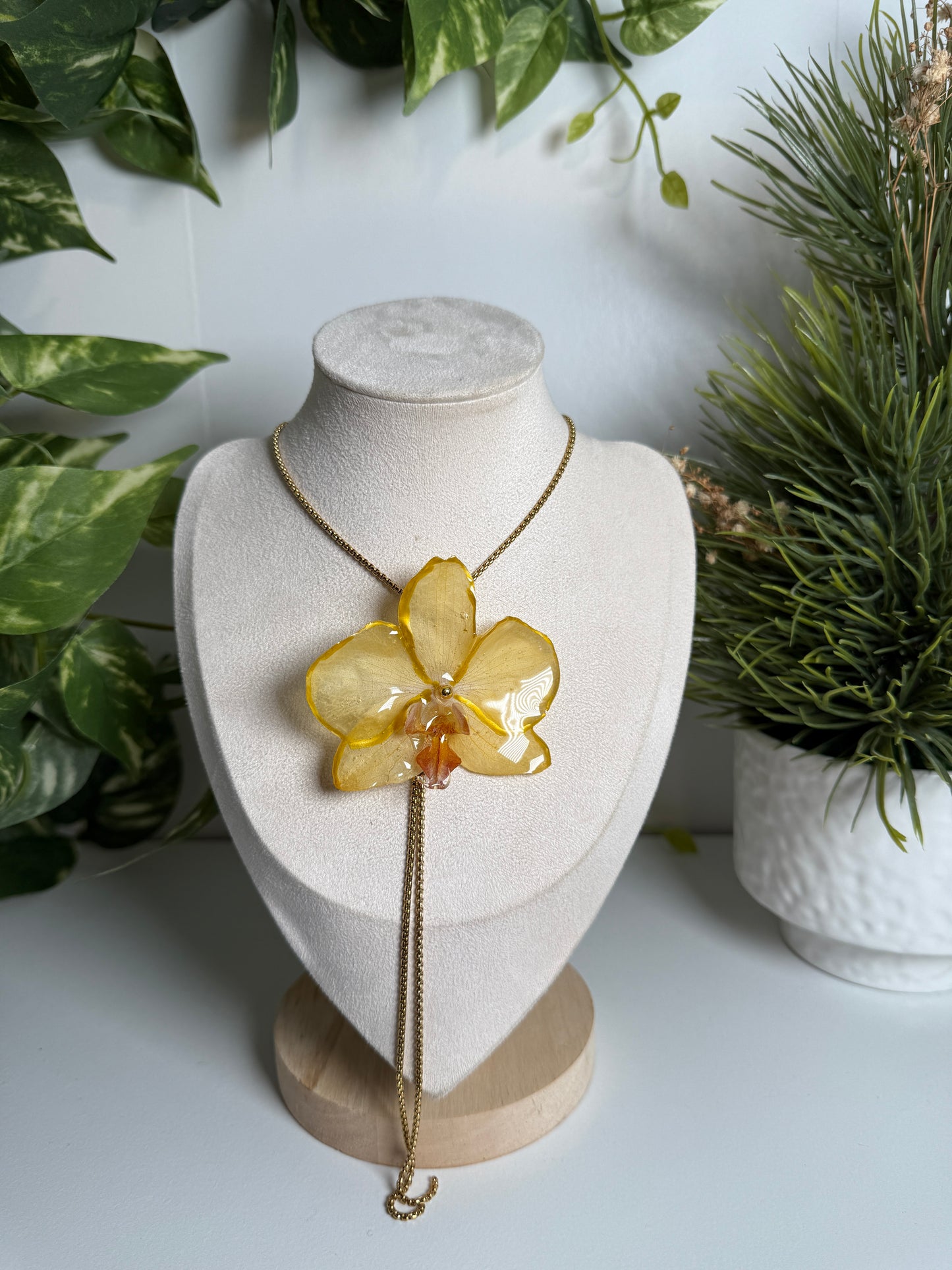 Yellow Phalaenopsis Orchid Lariat necklace