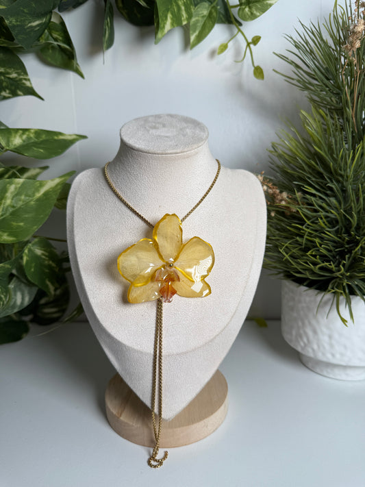 Yellow Phalaenopsis Orchid Lariat necklace
