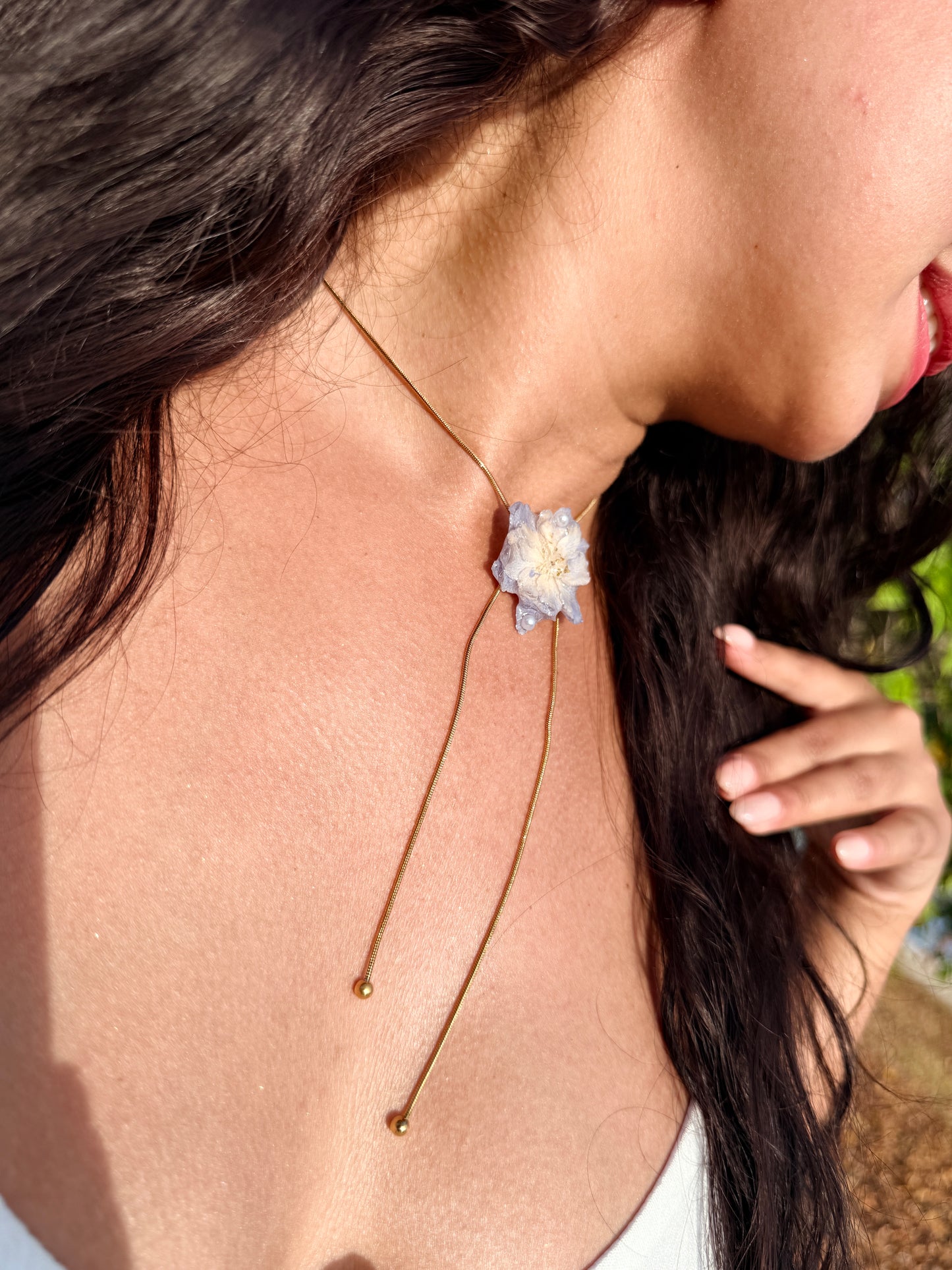 Blue Delphinium Lariat Necklace