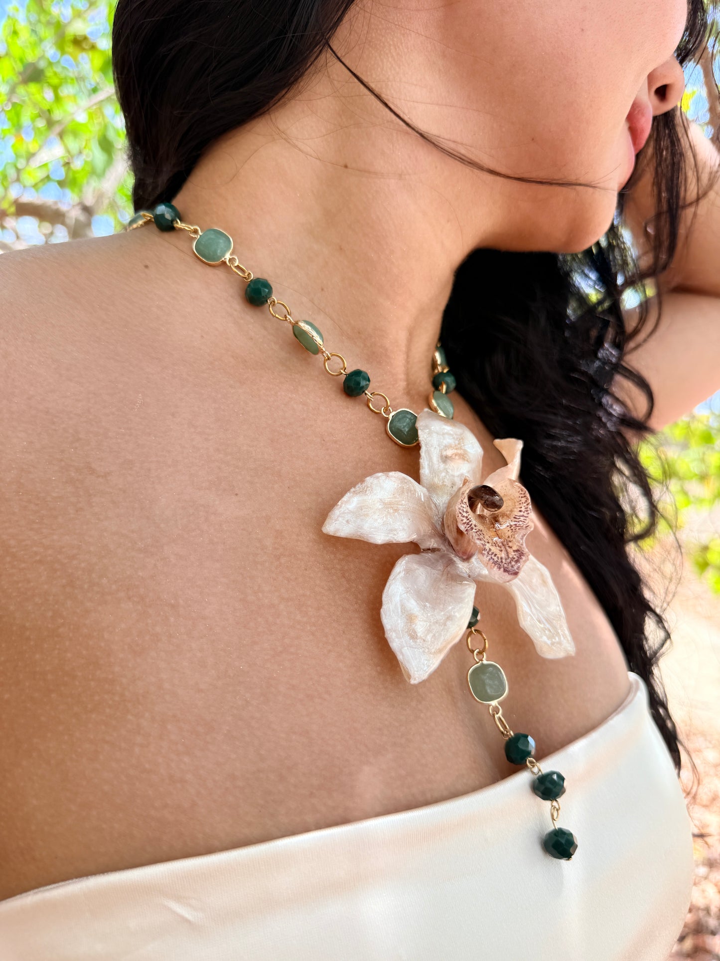 Ivory Cymbidium Lariat Necklace