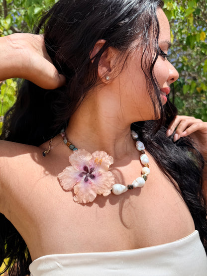 Blush Poppy & Baroque Pearl Necklace