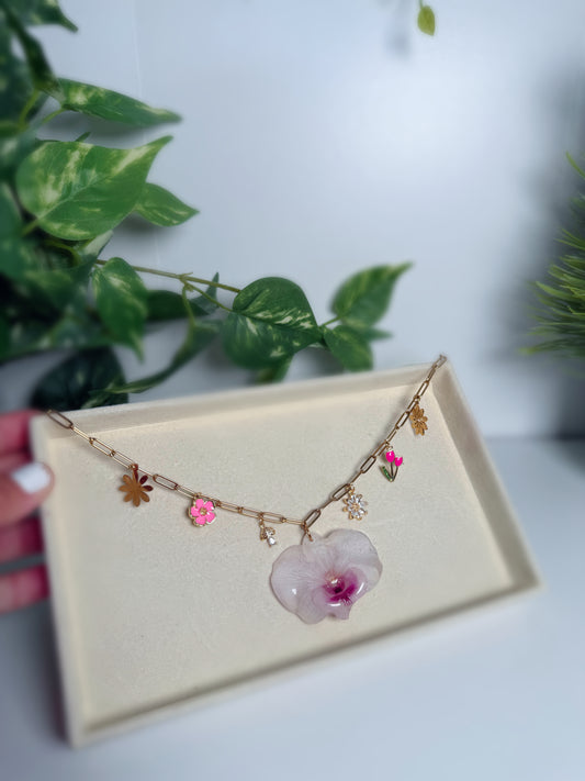 Dendrobium Orchid Charm necklace