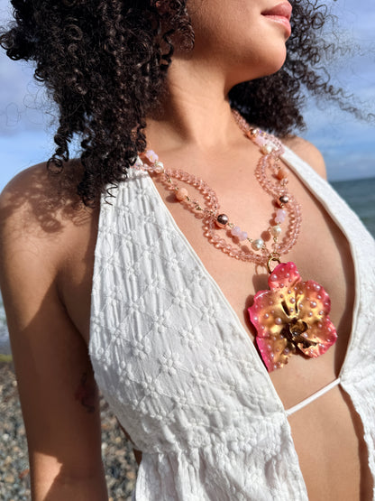 Golden Blush Orchid Necklace