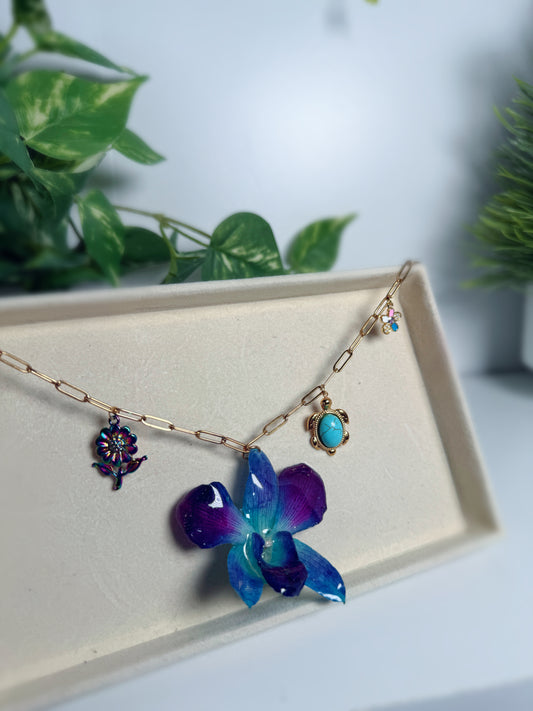 Blue Orchid Charm necklace