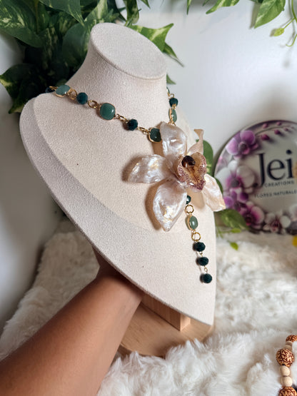 Ivory Cymbidium Lariat Necklace
