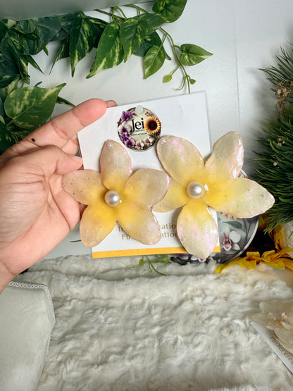 Golden Plumeria Pearl Stud Earrings