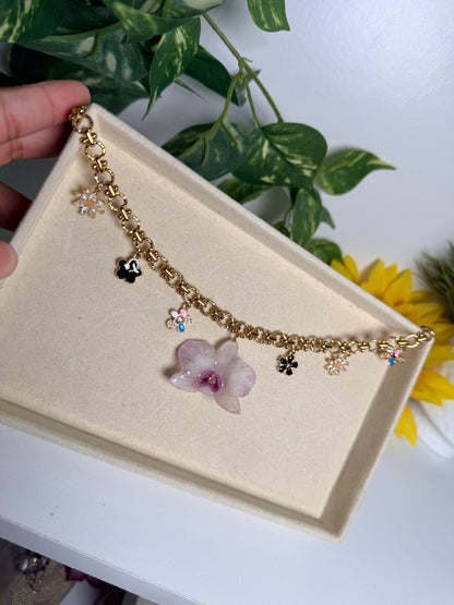 Mini orchid charm necklace