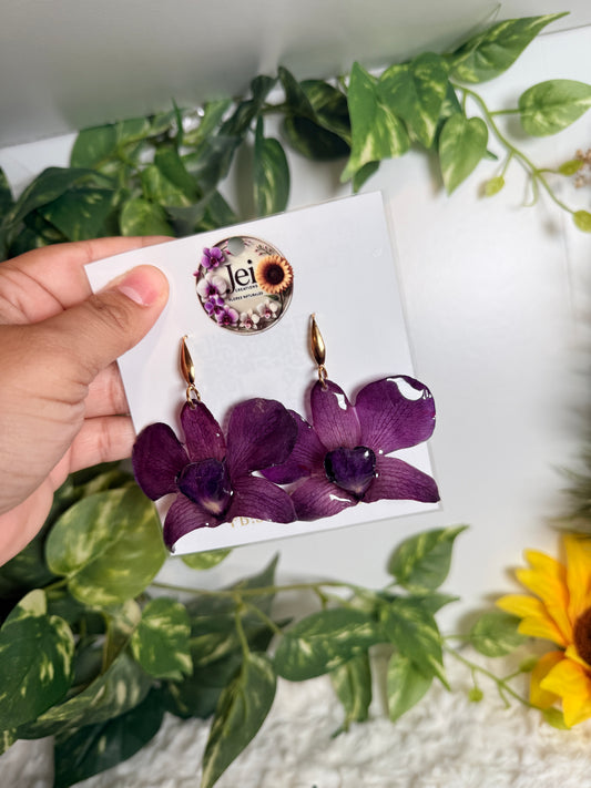 Deep Purple Orchid Statement Earrings
