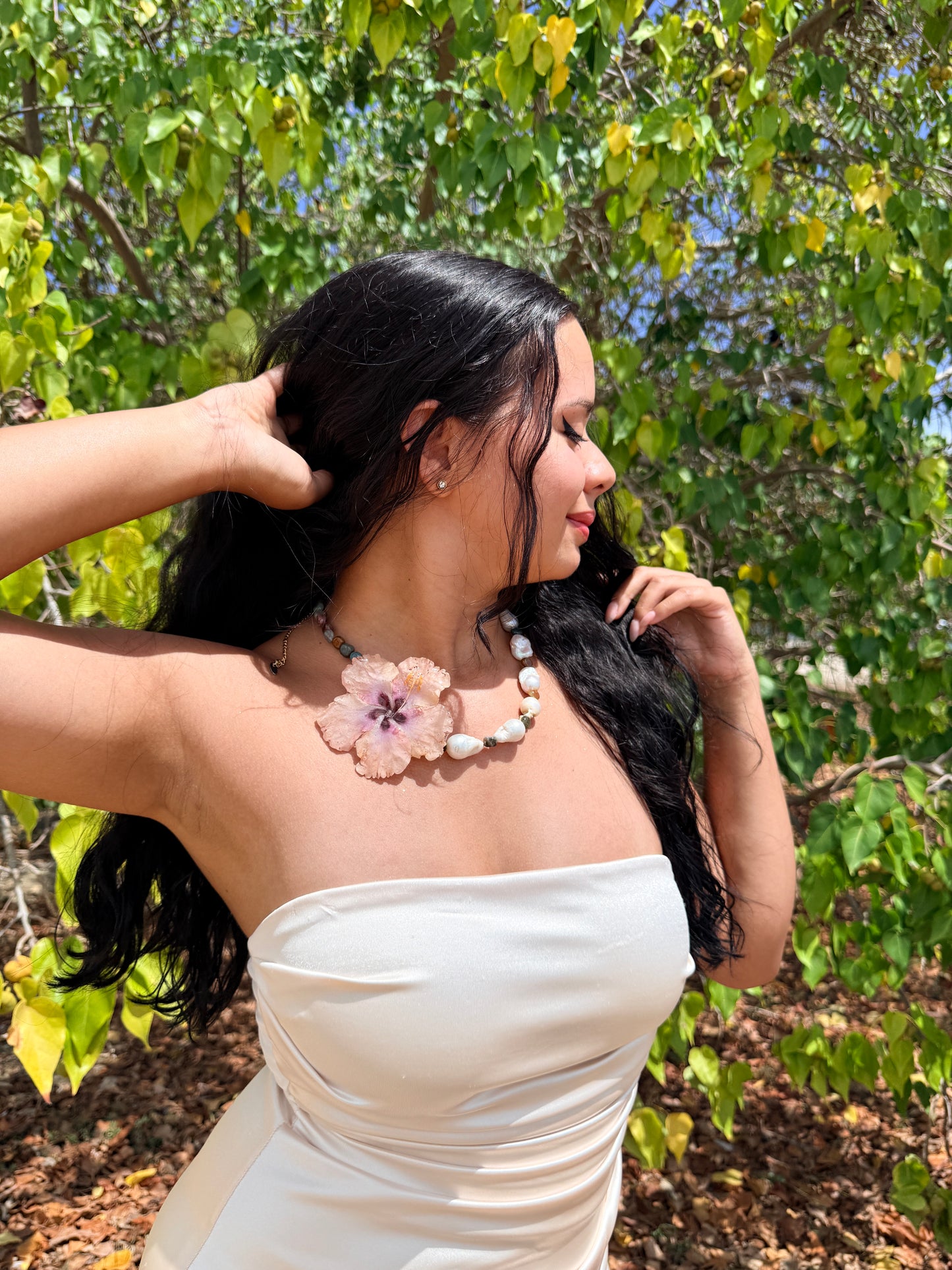 Blush Poppy & Baroque Pearl Necklace