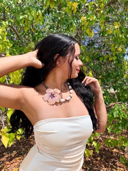 Blush Poppy & Baroque Pearl Necklace