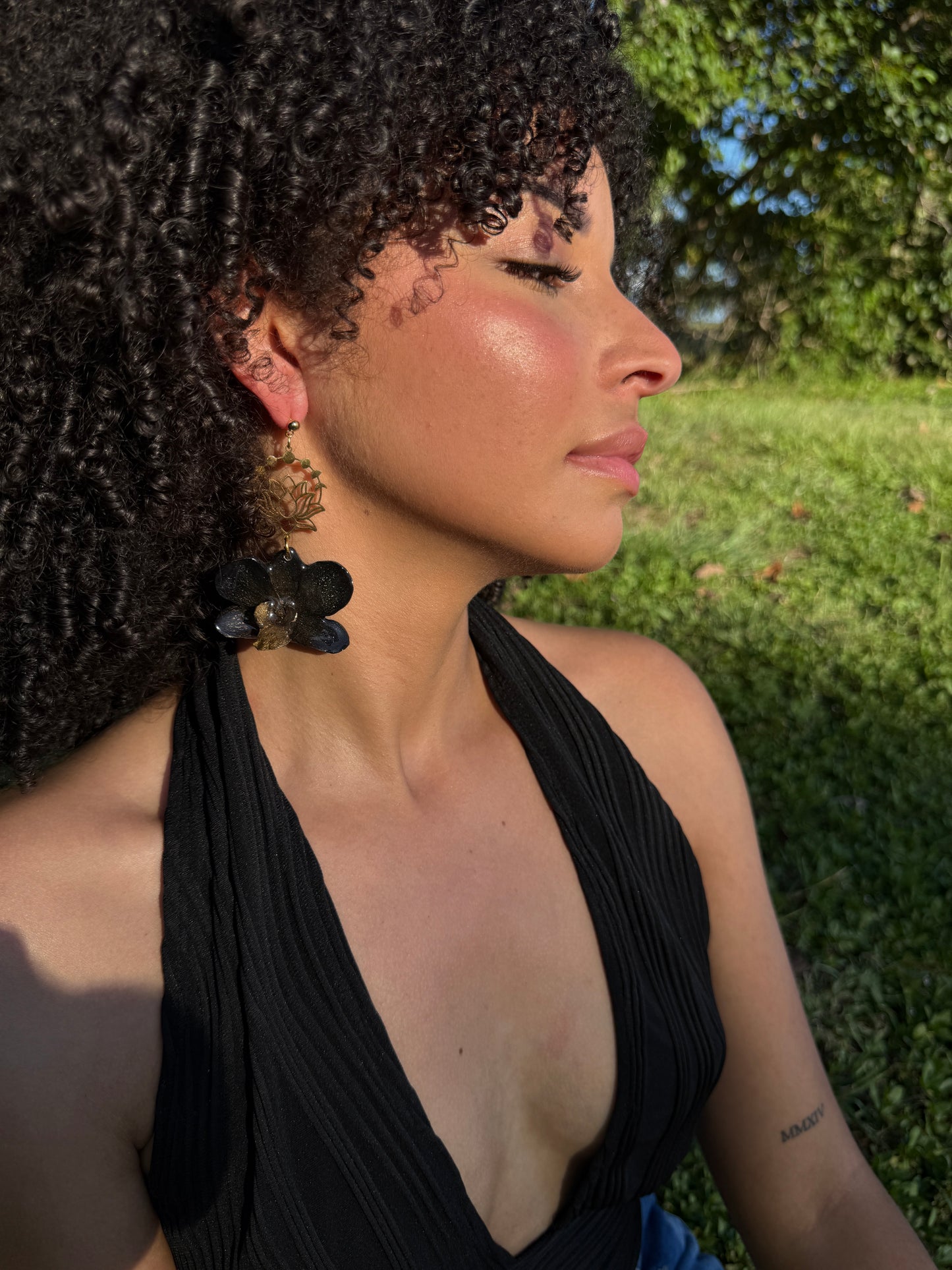 Black Orchid Dendrobium earings