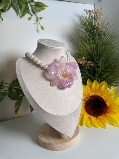 Pinky Orchid pearl necklace Choker