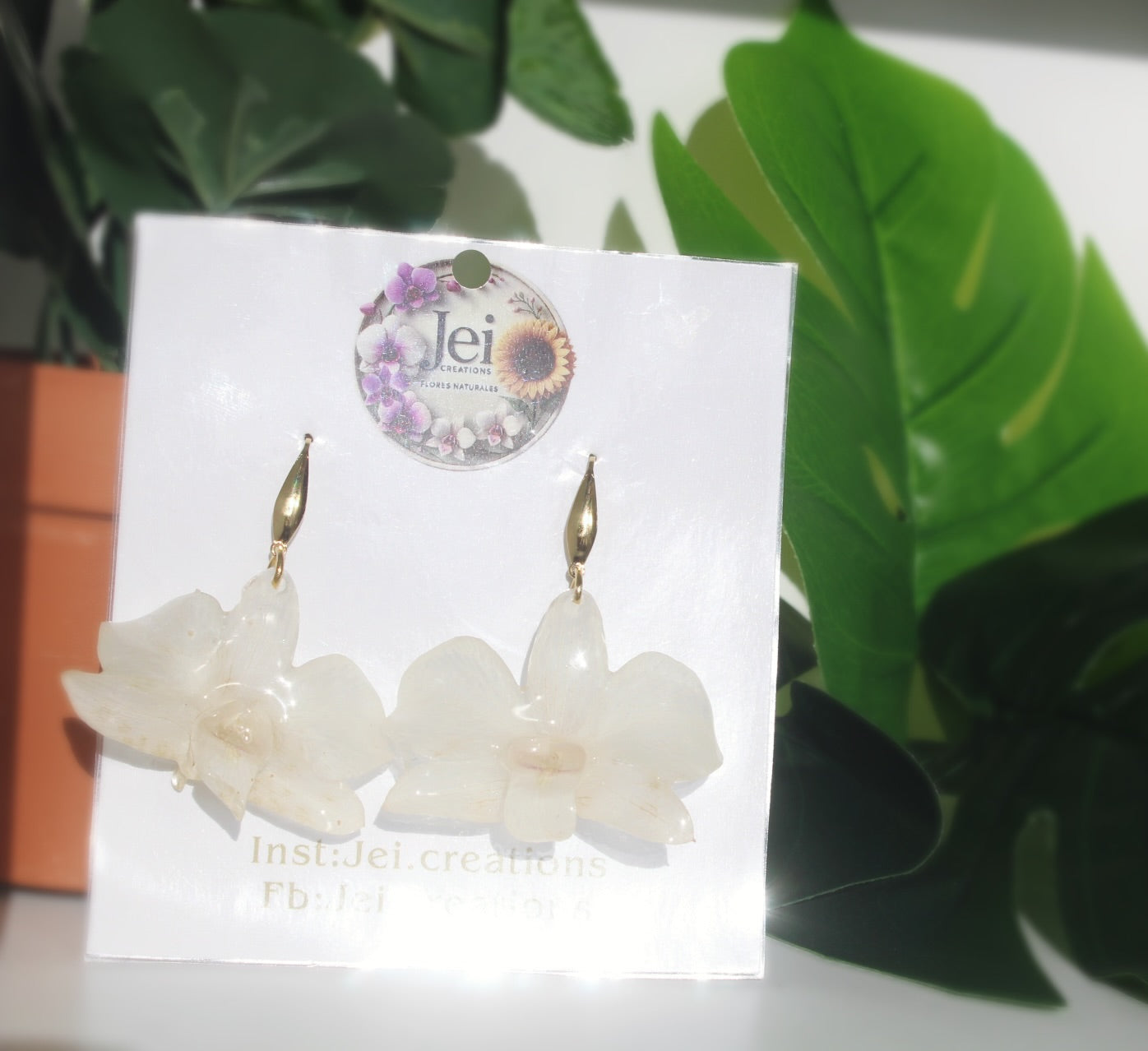 White mini Orchid earings
