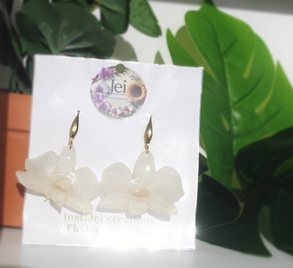 White mini Orchid earings