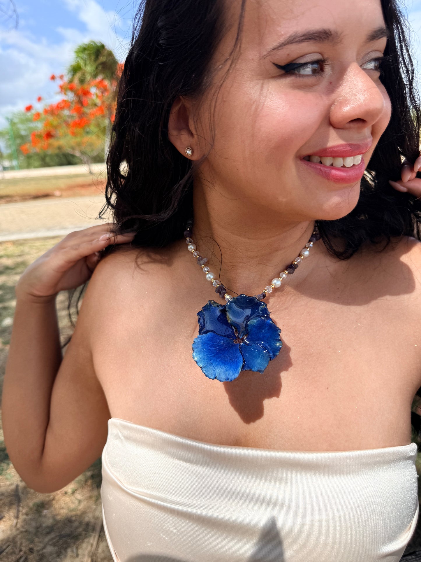 Blue Flamboyán Gemstone Necklace