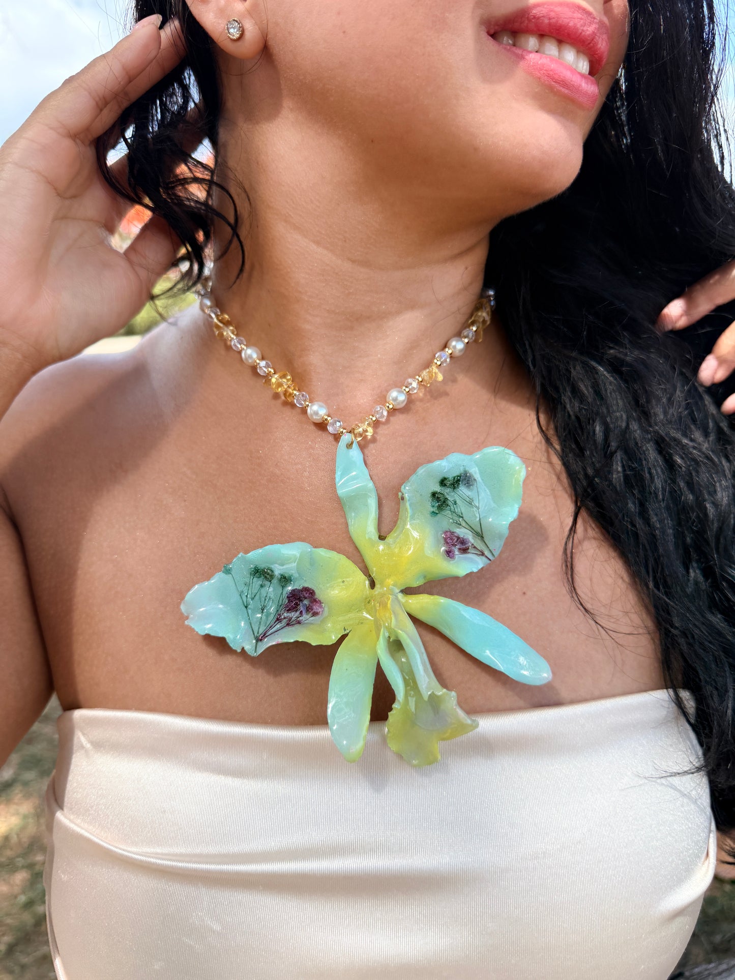 Cattleya Botanical Statement Necklace