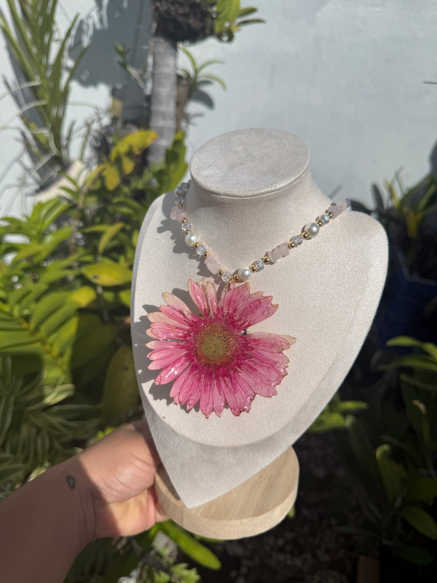 Pink gerbera Fairy necklace