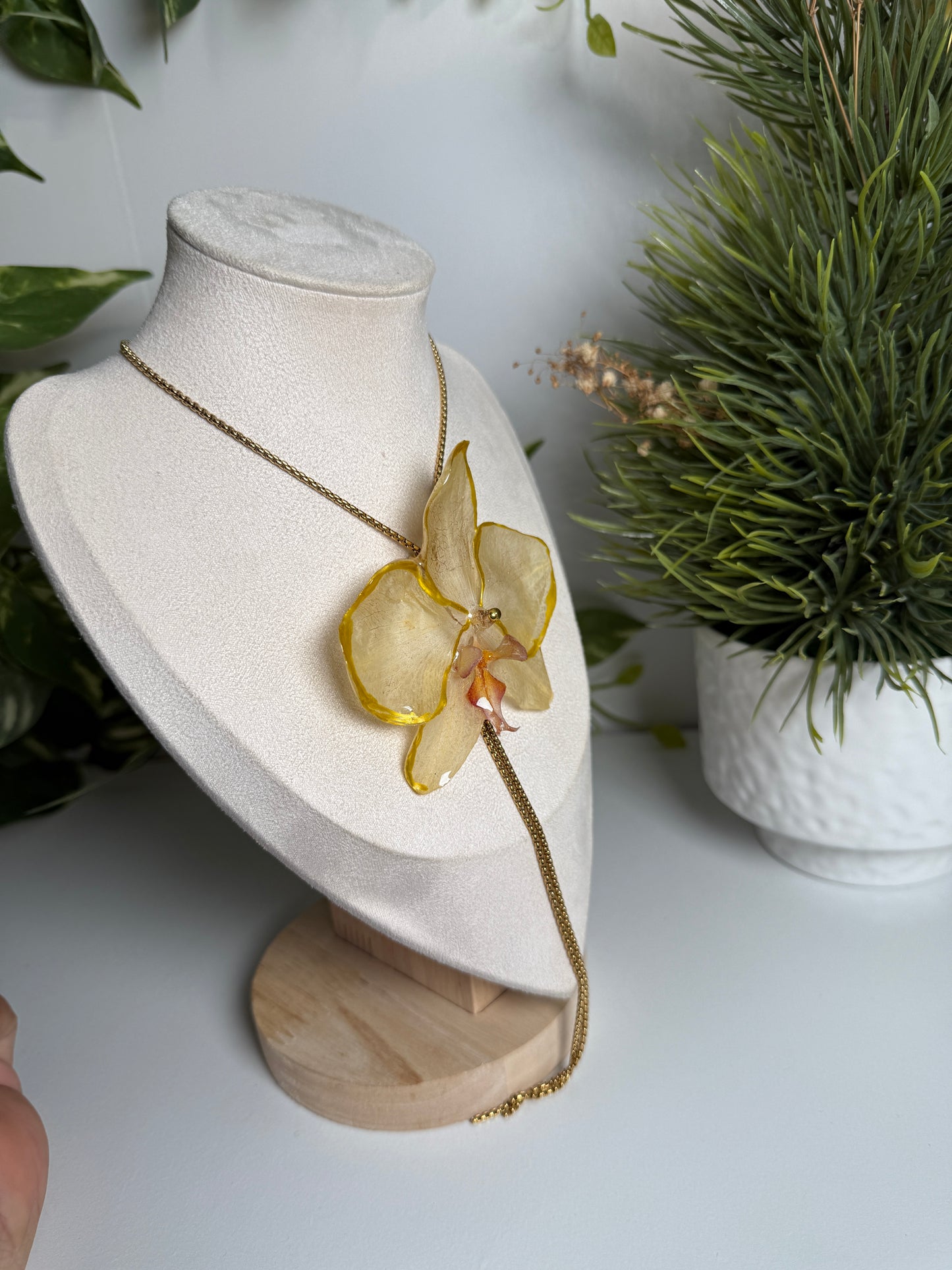 Yellow Phalaenopsis Orchid Lariat necklace
