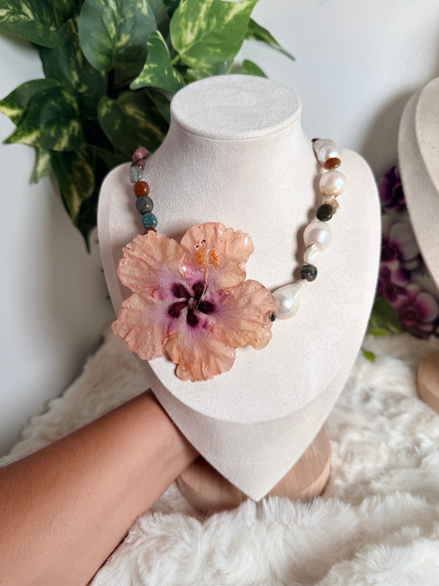 Blush Poppy & Baroque Pearl Necklace