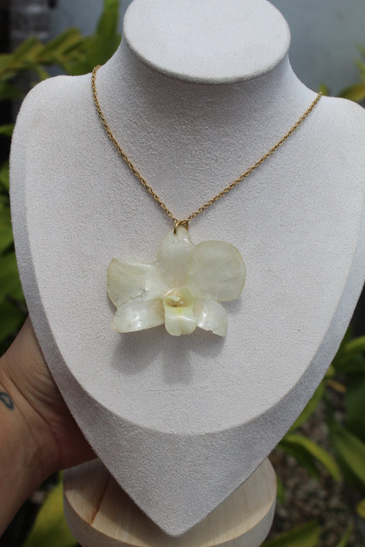 White Dendrobium Orchid necklace