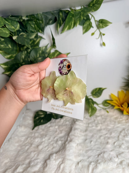 Green Pearl Glow Orchid Studs