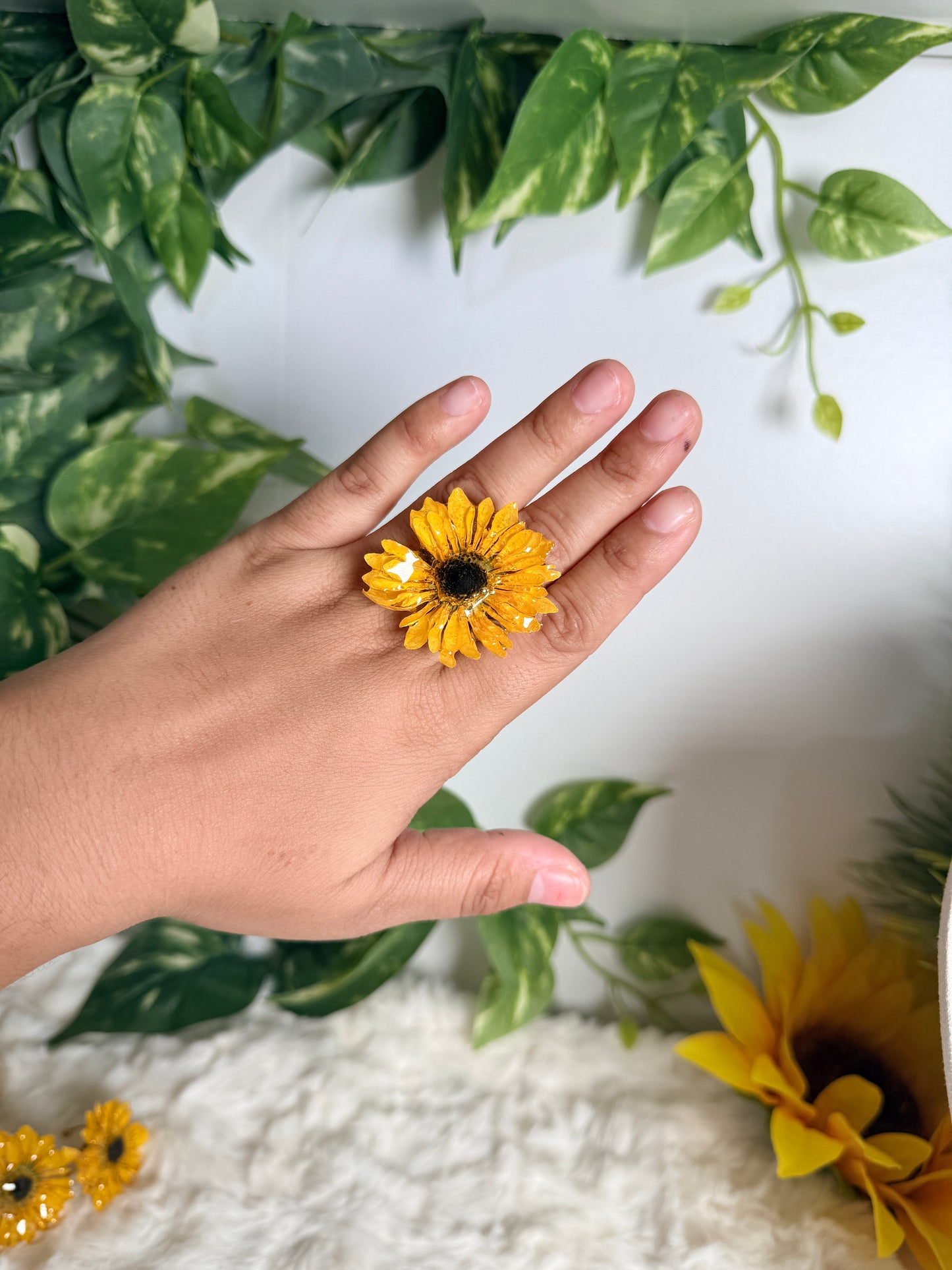 Golden Sunflower Adjustable Ring