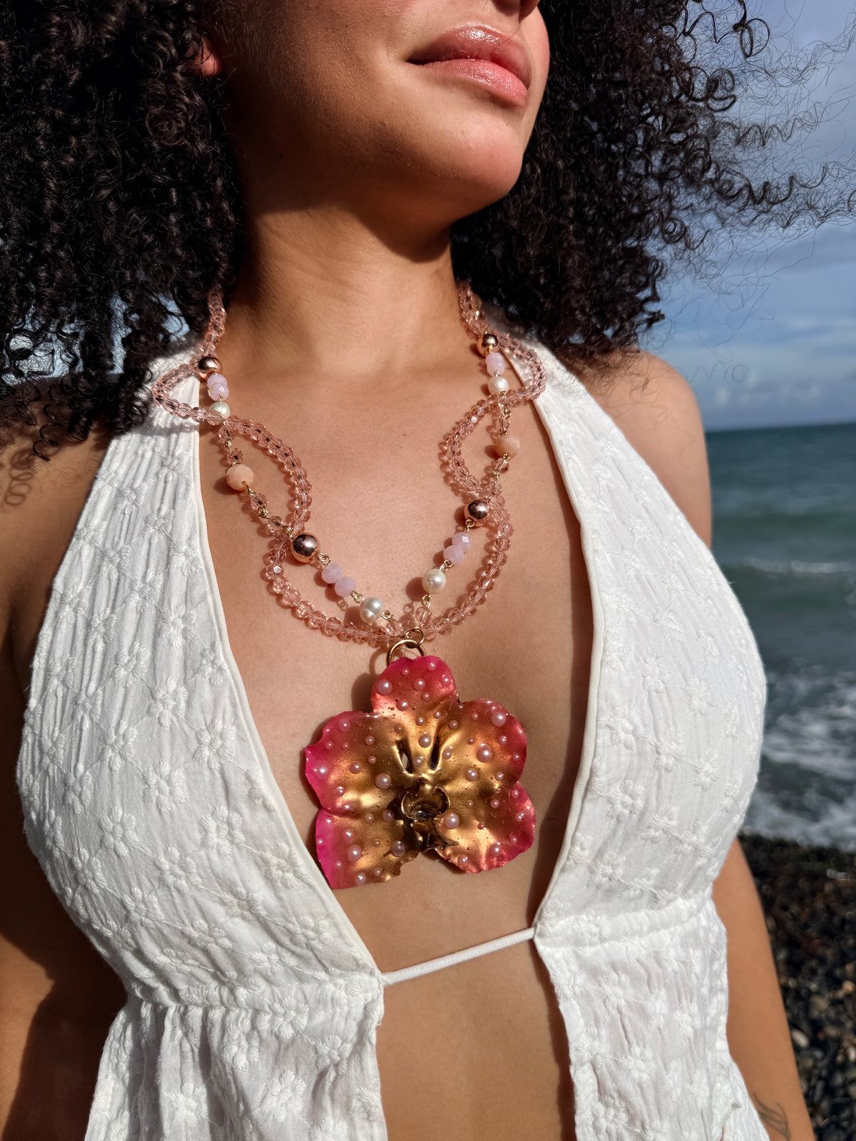 Golden Blush Orchid Necklace