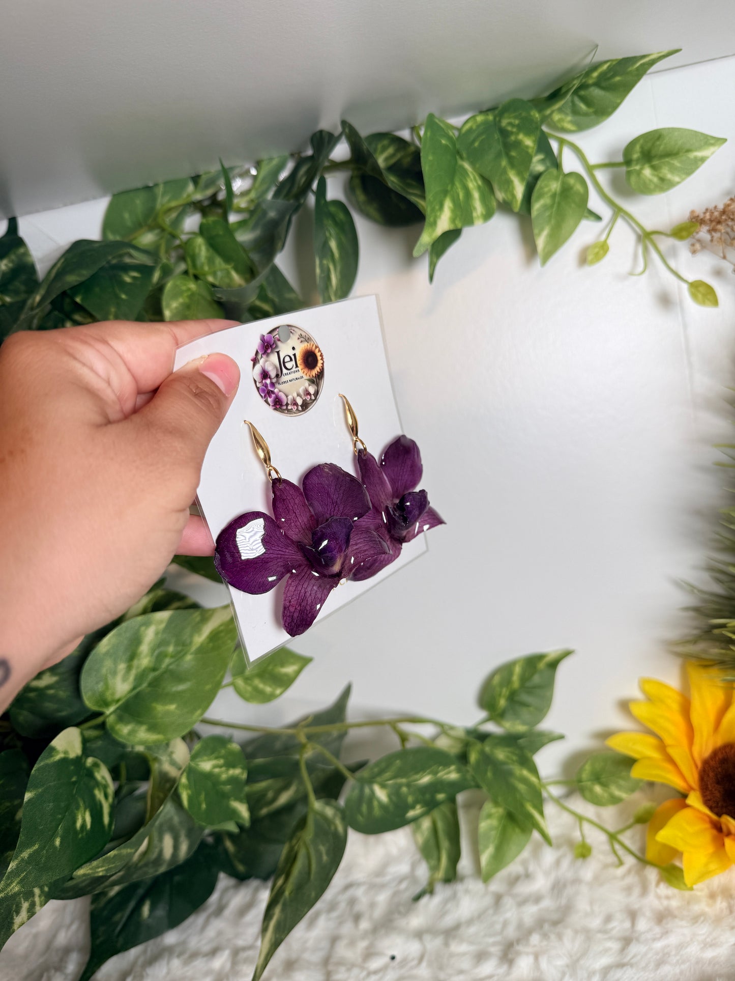 Deep Purple Orchid Statement Earrings