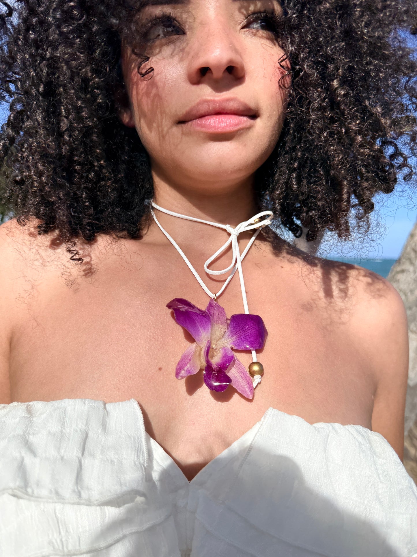 Purple Dendrobium orchid choker