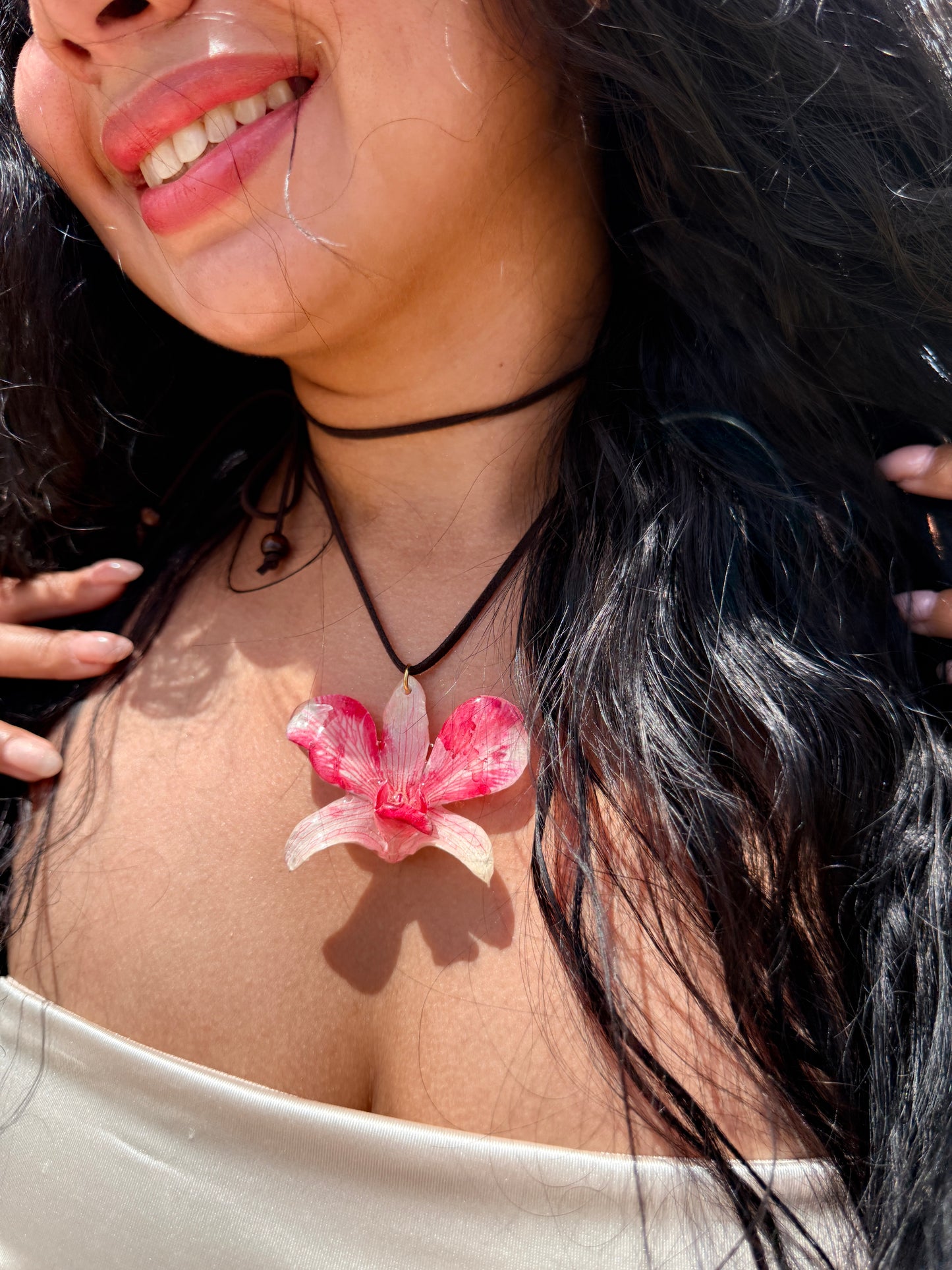 Red Dendrobium Blush Leather Choker