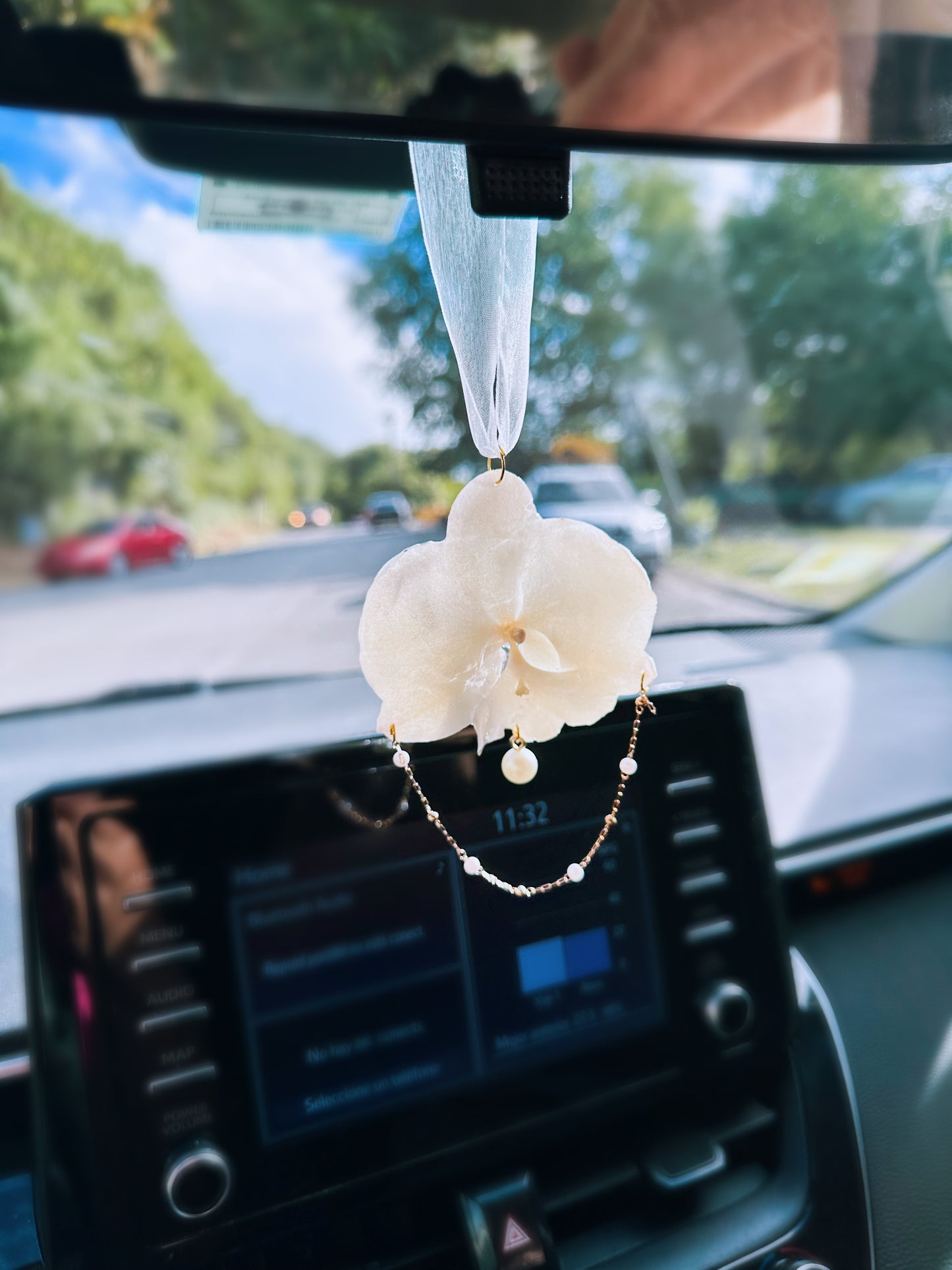 White Phalaenopsis Orchid Car Hanging