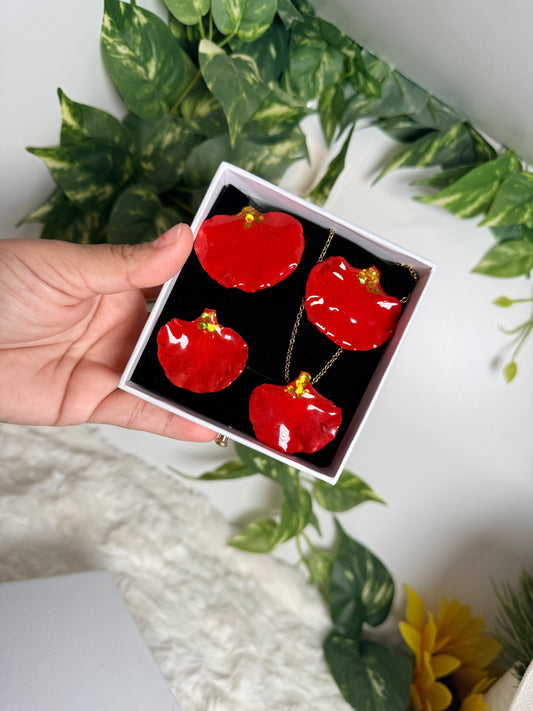 Set flamboyan rojo (anillo,aretes y cadena)