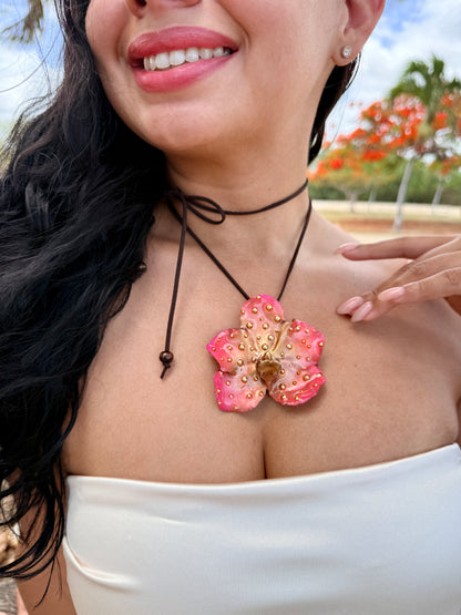 Pink/Golden Kiss Orchid Leather Choker