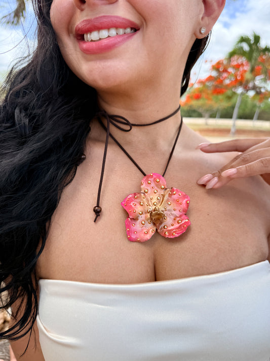 Pink/Golden Kiss Orchid Leather Choker