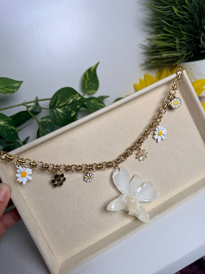 White orchid charm necklace