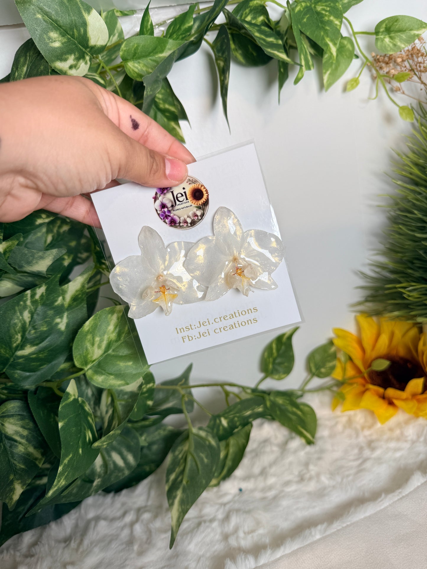 White Phalaenopsis stud earrings